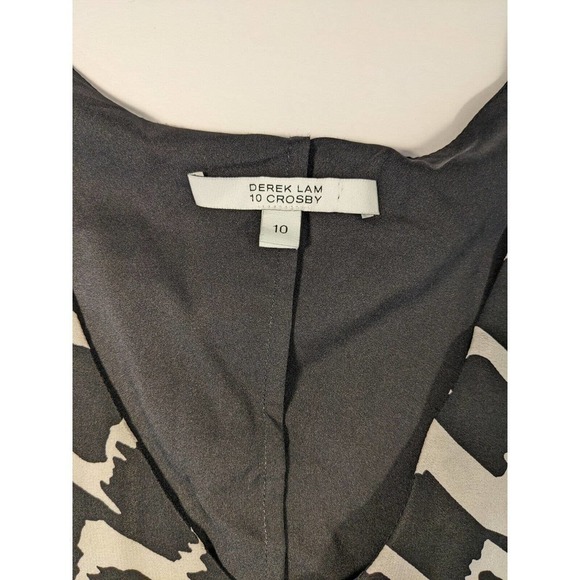 Derek Lam 10 Crosby Silk Shift Dress Black Cream Abstract Print 10 V-neck Lined - Picture 2 of 9